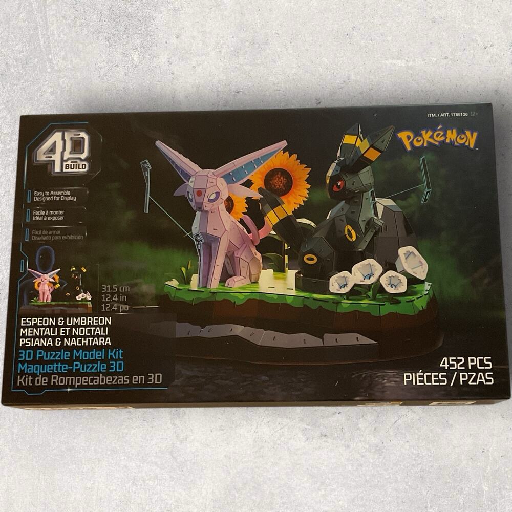 4D Build Pokemon Espeon & Umbreon 3D Puzzle Model Kit, 452 Pieces, Cardboard